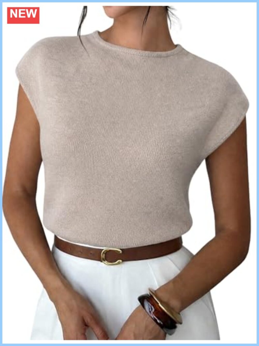 Mock Neck Knit Sweater Vest Cap Sleeve Casual Pullover Tank